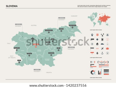 Vector map of Slovenia. Country map with division, cities and capital Ljubljana. Political map, world map, infographic elements.