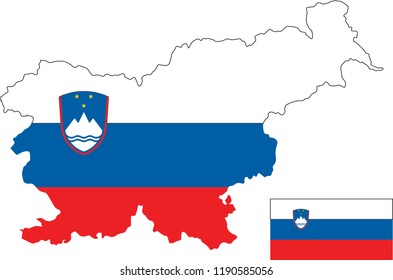 Vector map of Slovenia with flag. Isolated, white background