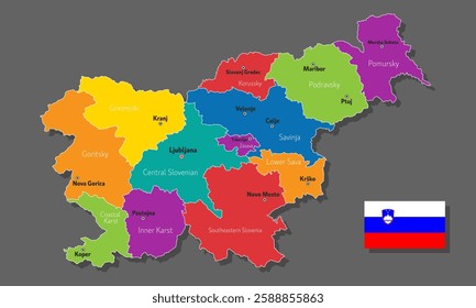 Vector map of Slovenia with names of cities and with borders city