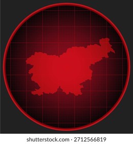 Vector map of Slovenia on the radar screen with a red grid. Template Europe country on monitor radar for pattern, report, background. Technology concept boundary for news, infographic, army