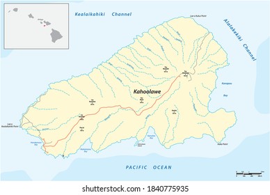 vector map of the smallest island in the Hawaiian Archipelago, Kahoolawe, Hawaii