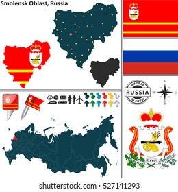 Vector map of Smolensk Oblast with coat of arms and location on Russian map