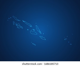 Vector map of Solomon Island abstract blue line scales on dark background.