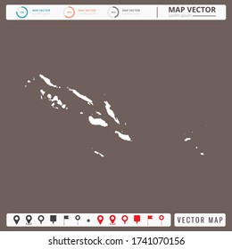 Mapa vectorial del fondo de las Islas Salomón Marrón e icono de pines.