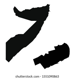 Vector map Somalia and Mogadishu. Country and capital. Isolated vector Illustration. Black on White background. EPS 10 Illustration.