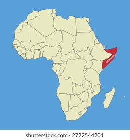 Mapa vetorial da Somália, ilustração silhueta de mapa vetorial isolado no mapa da África. Estado do continente africano