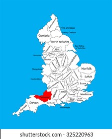 Vector map of Somerset in South West England, United Kingdom with regions. England vector map. 