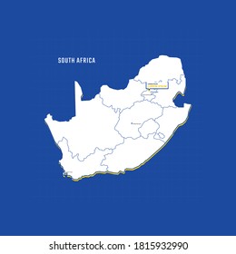 Vector map of South Africa with border, cities and capital Pretoria. Each city has separately for your design. Vector Illustration