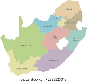 Vector map of South Africa with provinces and administrative divisions. Editable and clearly labeled layers.