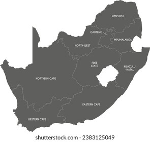 Vector map of South Africa with provinces and administrative divisions. Editable and clearly labeled layers.