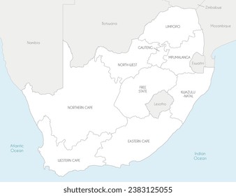 Vector map of South Africa with provinces and administrative divisions, and neighbouring countries. Editable and clearly labeled layers.