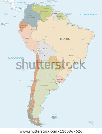 vector map south america continent countries stock vector royalty america map continent