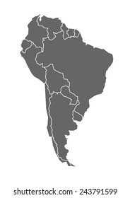 Vector map of South America in grey with states and borders