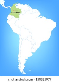 Vector Map of South America Highlighting the Country of Colombia