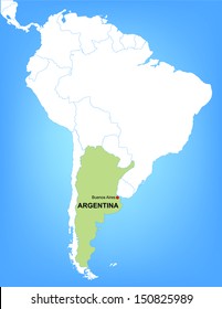 Vector Map of South America Highlighting the Country of Argentina