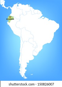 Vector Map of South America Highlighting the Country of Ecuador