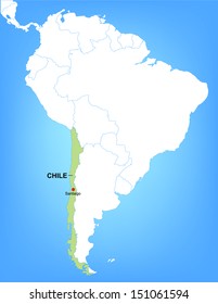 Vector Map of South America Highlighting the Country of Chile; Illustrator 8