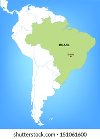 Vector Map of South America Highlighting the Country of Brazil; Illustrator 8