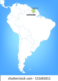 Vector Map of South America Highlighting the Country of Suriname; Illustrator 8