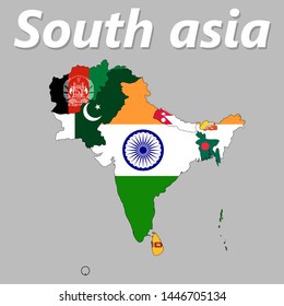 Vector map of South Asia. Separate layers and names.