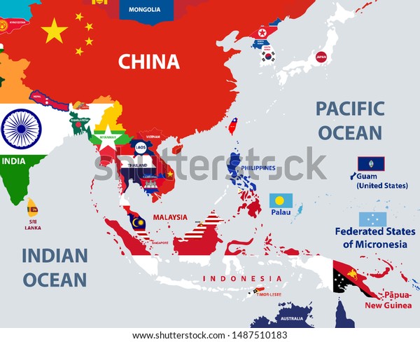 East Asian Countries Map Vector Map South East Asian Countries Stock Vector (Royalty Free)  1487510183 | Shutterstock