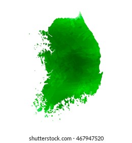 Vector map South Korea. Isolated vector Illustration. Watercolor green effect. EPS 10 Illustration.