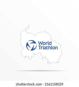 Vector map South Ossetia (Alania) combined with World Triathlon flag.