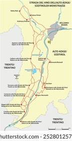 Vector map of the South Tyrolean wine route, Italy