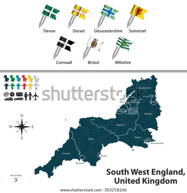 Vector Map South West England United Stock Vector (Royalty Free) 303258266