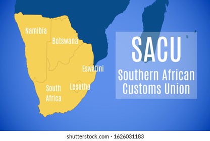 Vector map of the Southern African Customs Union (SACU).