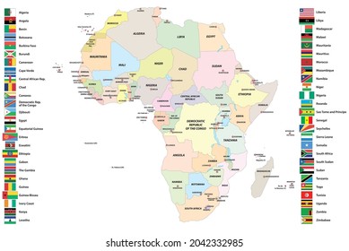 Karte der souveränen Staaten Afrikas mit ihren Flaggen 