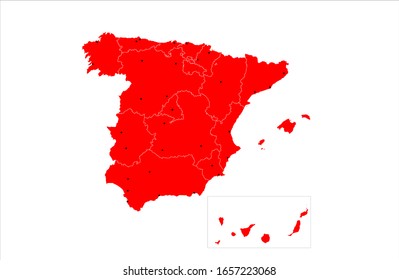 Vector map of Spain. The borders. Provinces. Cities. Template