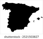 Vector map of Spain, a country in Southern Europe. Detailed black silhouette, isolated on white background.