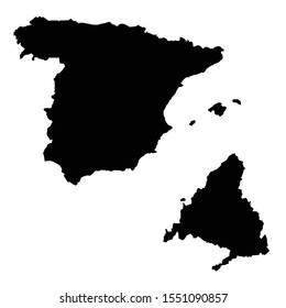 Vector map Spain and Madrid. Country and capital. Isolated vector Illustration. Black on White background. EPS 10 Illustration.
