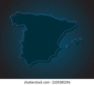 Vector map Spain on the radar screen. Template Europe country for pattern, report, background. Concept outline of the state Spain for news, infographic. Contour map for your design, illustration