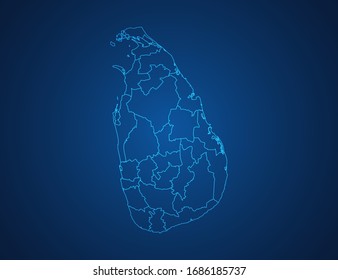 Vector map of Sri Lanka abstract blue line scales on dark background.