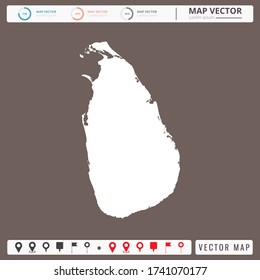 Vector map of Sri Lanka Brown background and pins icon.