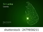 A vector map of Sri Lanka created from a microchip pattern, with the capital Colombo depicted as a microchip