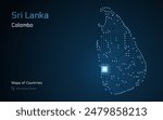 A vector map of Sri Lanka created from a microchip pattern, with the capital Colombo depicted as a microchip