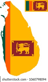 Vector Map Of Sri Lanka With Flag. Isolated, White Background