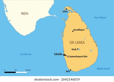 Vector Map of Sri Lanka with Major Cities and Neighboring Countries – Editable Illustration