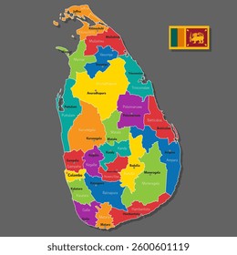 Vector map of Sri Lanka with names of cities and with borders city