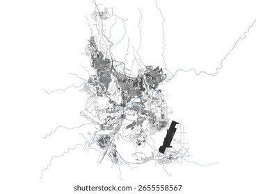 Vector map of St. George, UT: layered infrastructure showing detailed building outlines, clear highway network, and key waterways