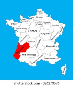 Vector map of state Aquitaine map, France vector map. Aquitaine province in France.