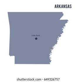 Vector map State of Arkansas isolated on white background. Travel Vector Illustration.