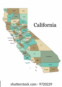 Vector map of the state of California and its counties