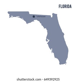 Vector map State of Florida isolated on white background. Travel Vector Illustration.