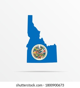 Vector map State of Idaho combined with Organization of American States ( OAS or OEA) flag.