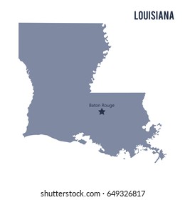 Vector map State of Louisiana isolated on white background. Travel Vector Illustration.