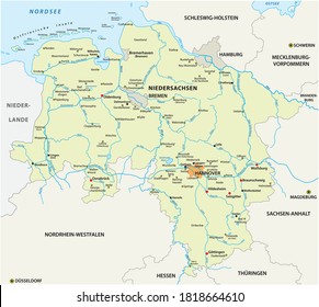 vector map of the state of Lower Saxony in german language, Germany